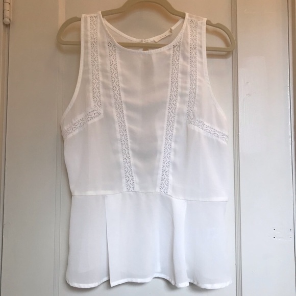 Lush Tops - Lush Sheer White Peplum Crochet Tank Top, size Large